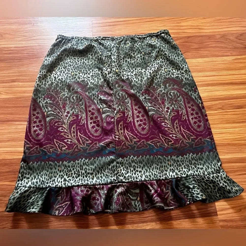 VTG No Boundaries Skirt Ruffle Hem Paisley Leopard Y2K WhimsiGoth Grunge Size XL
